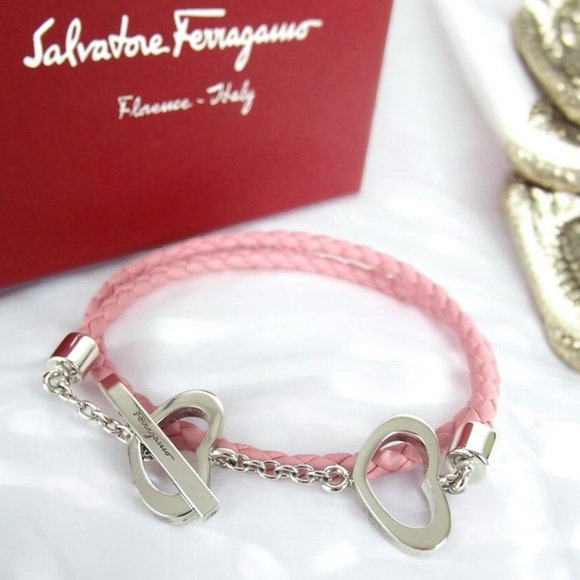 Salvatore Ferragamo Pink Braided Heart Bracelet